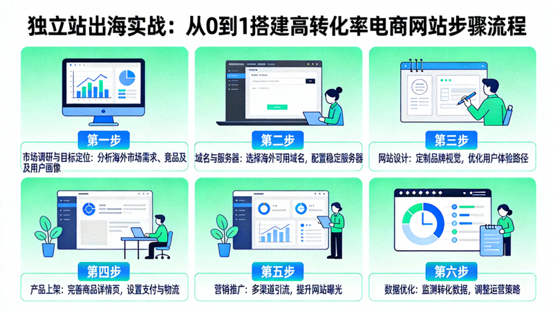 独立站出海实战：从0到1搭建高转化率电商网站的步骤流程图解